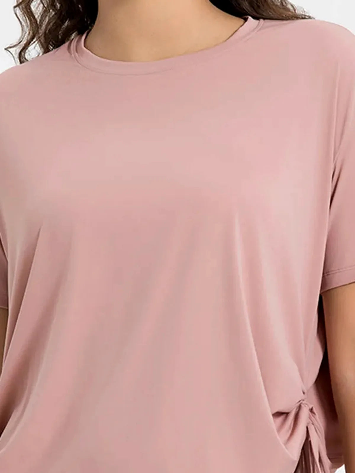 Drawstring Round Neck Short Sleeve Active T-Shirt – photo 2