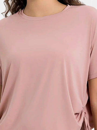 Drawstring Round Neck Short Sleeve Active T-Shirt – photo 2