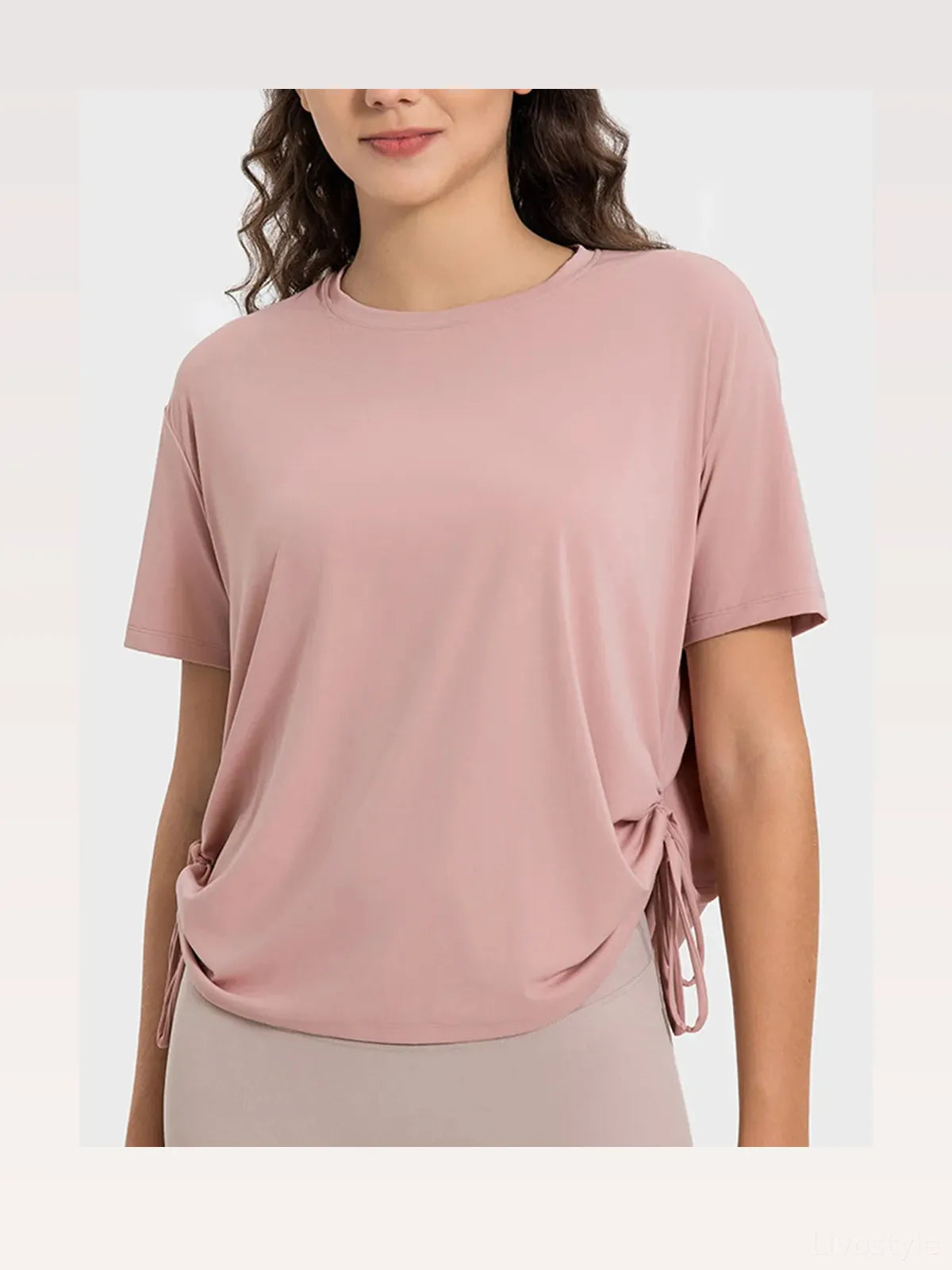 Drawstring Round Neck Short Sleeve Active T-Shirt – photo 3