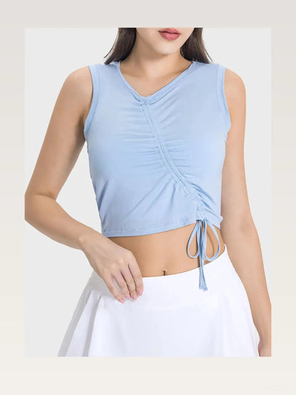 Drawstring Ruched Wide Strap Active Tank — styled showcase — Livostyle