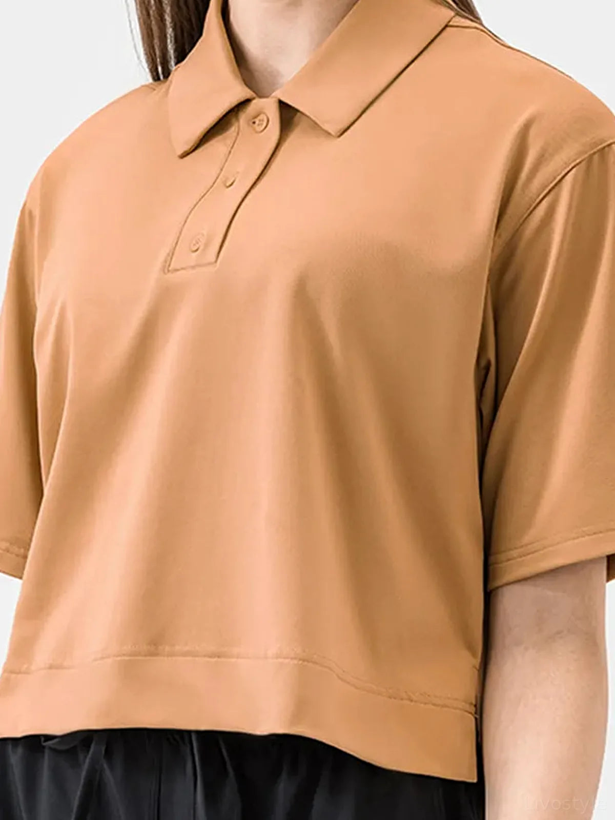 Half Button Short Sleeve Active T-Shirt — detail view — Livostyle