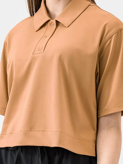 Half Button Short Sleeve Active T-Shirt — detail view — Livostyle