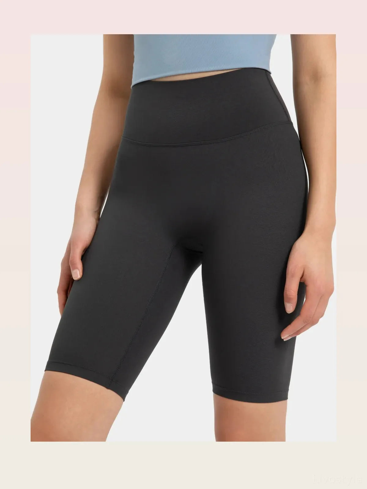 High Rise Wide Waistband Active Shorts in Dark Gray – styled outfit view