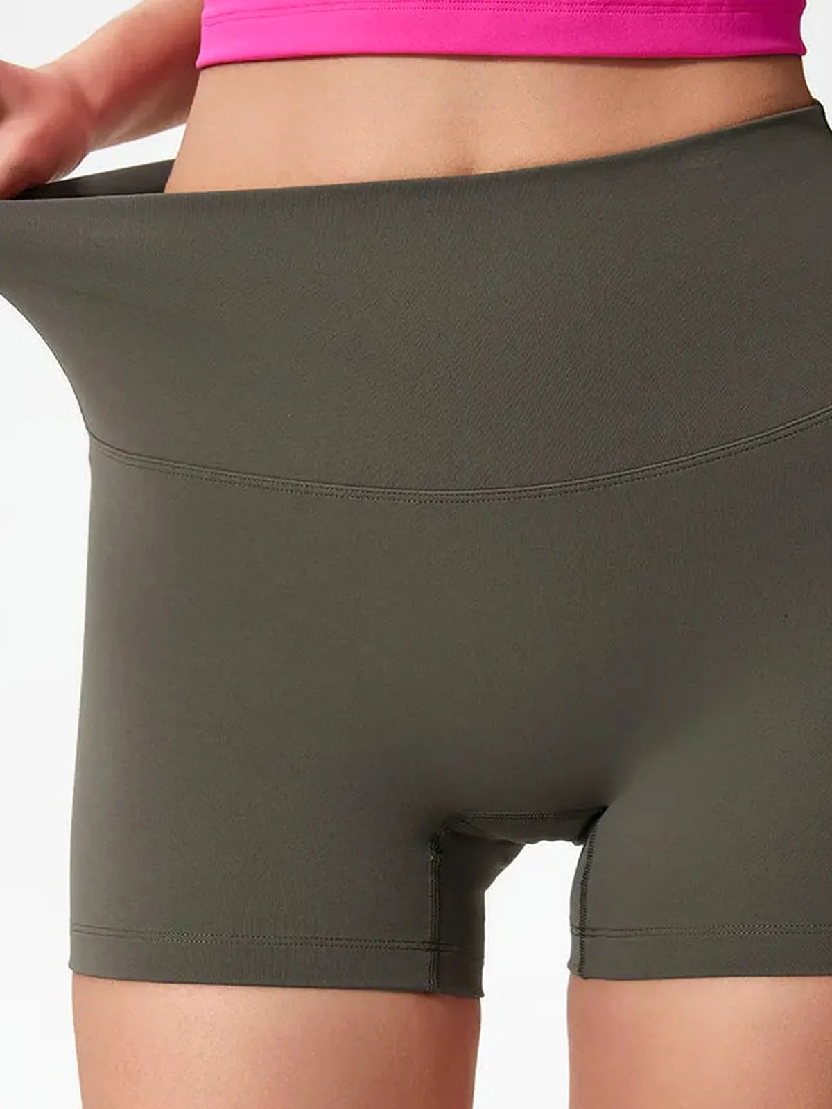High Waist Active Shorts in Deep Dark Green — detail view — Livostyle