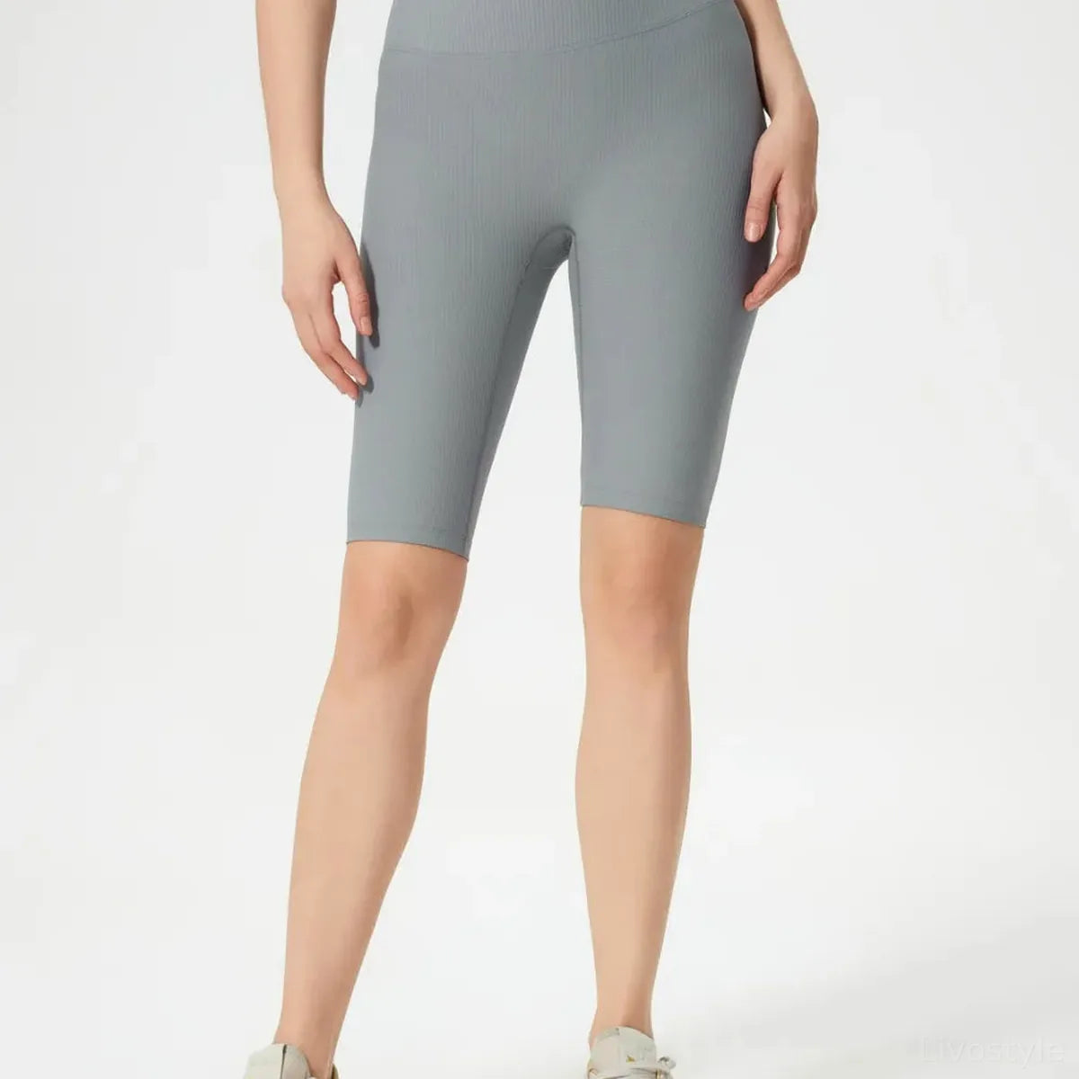 High Waist Active Shorts in Gray — square view — Livostyle