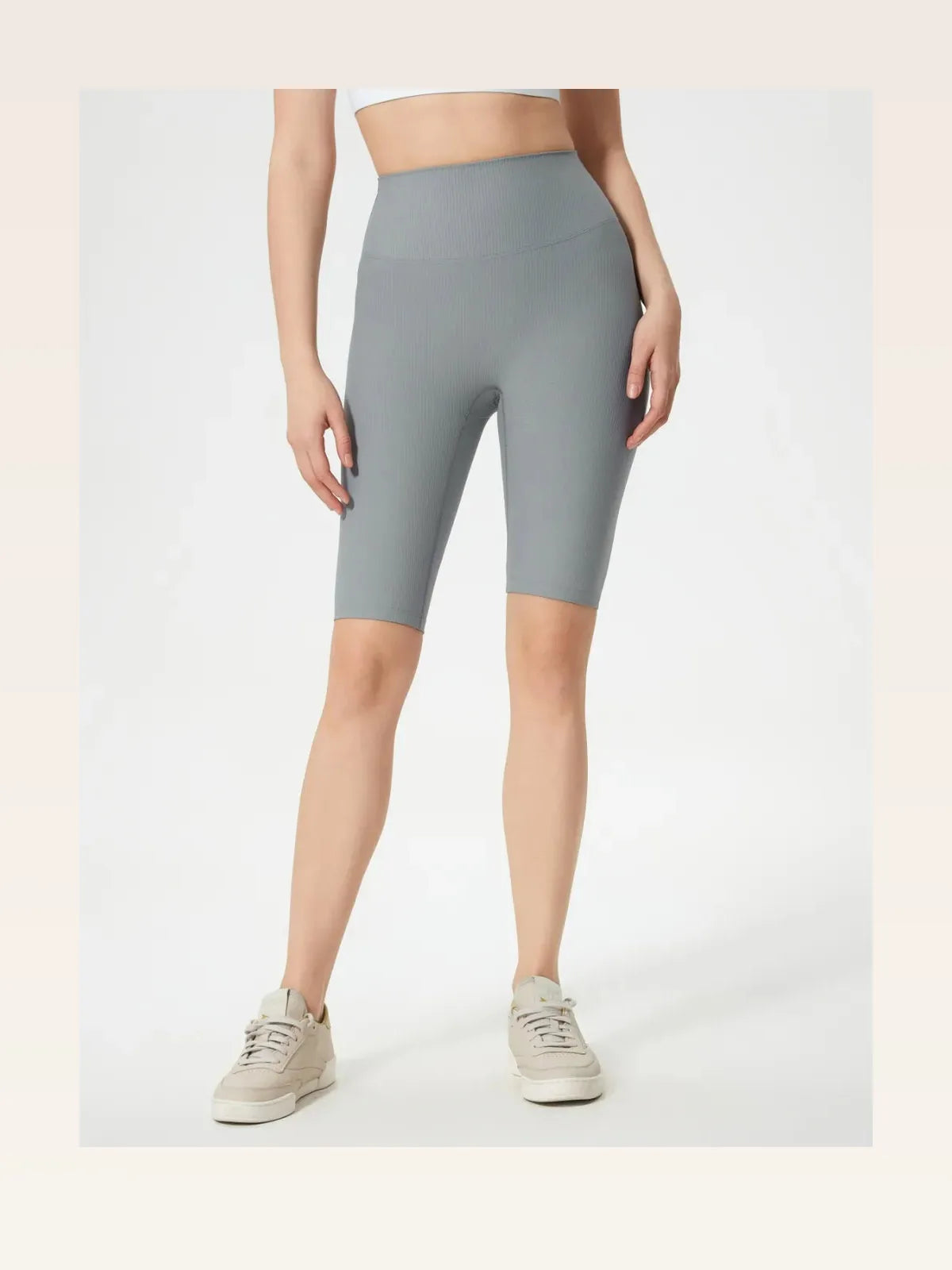 High Waist Active Shorts in Gray — styled showcase — Livostyle