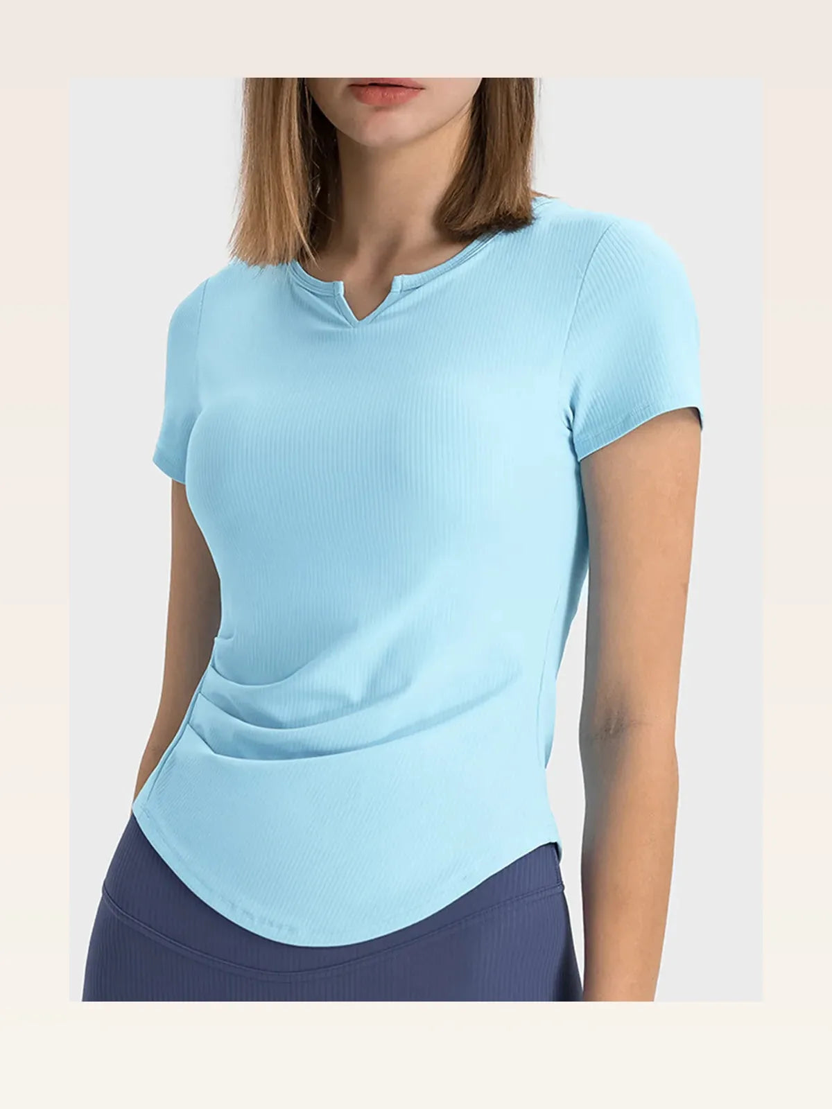 Notched Short Sleeve Active T-Shirt with Chest Pads – photo 3