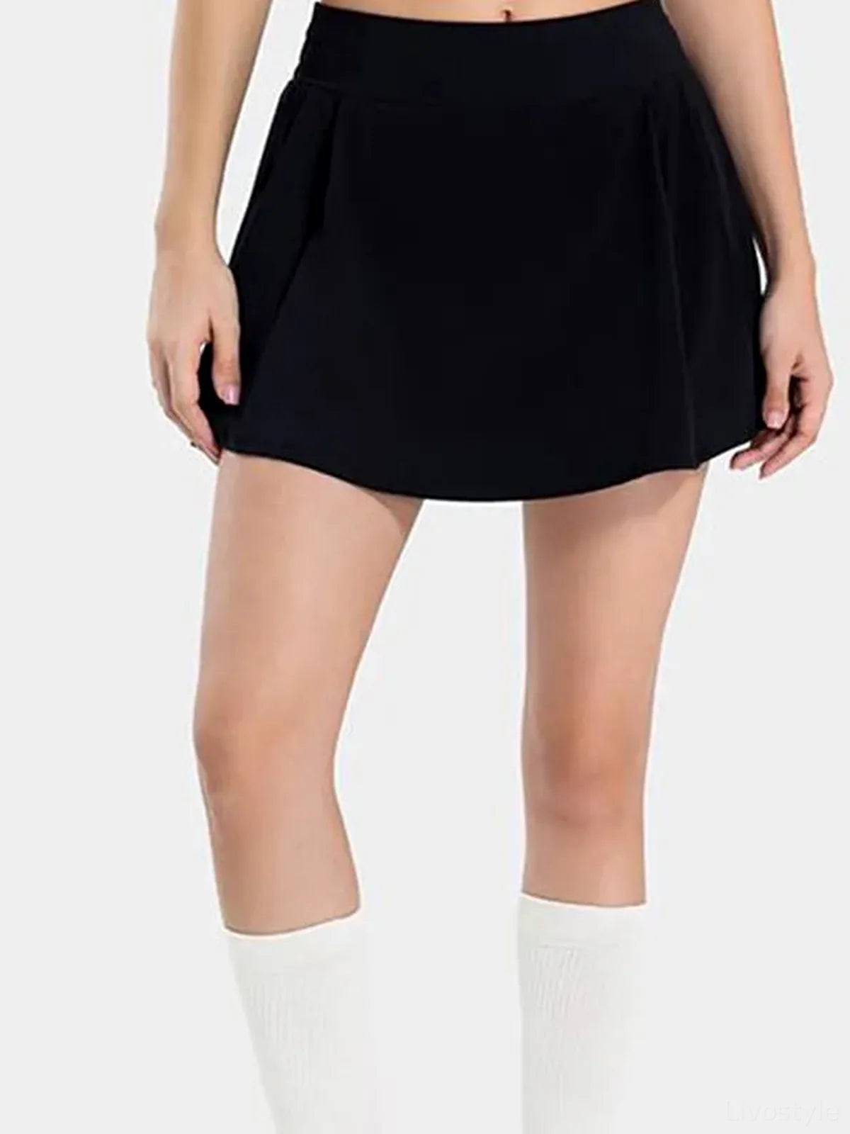 Pleated Detail Mid-Rise Waist Active Skirt — detail view — Livostyle