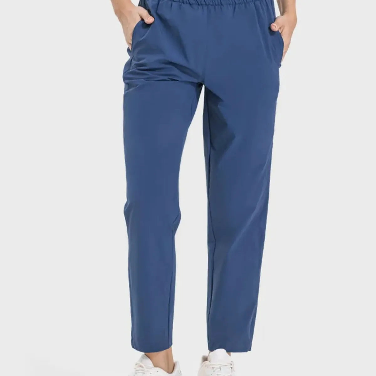 Pocketed High Waist Active Pants in Peacock  Blue — square view — Livostyle