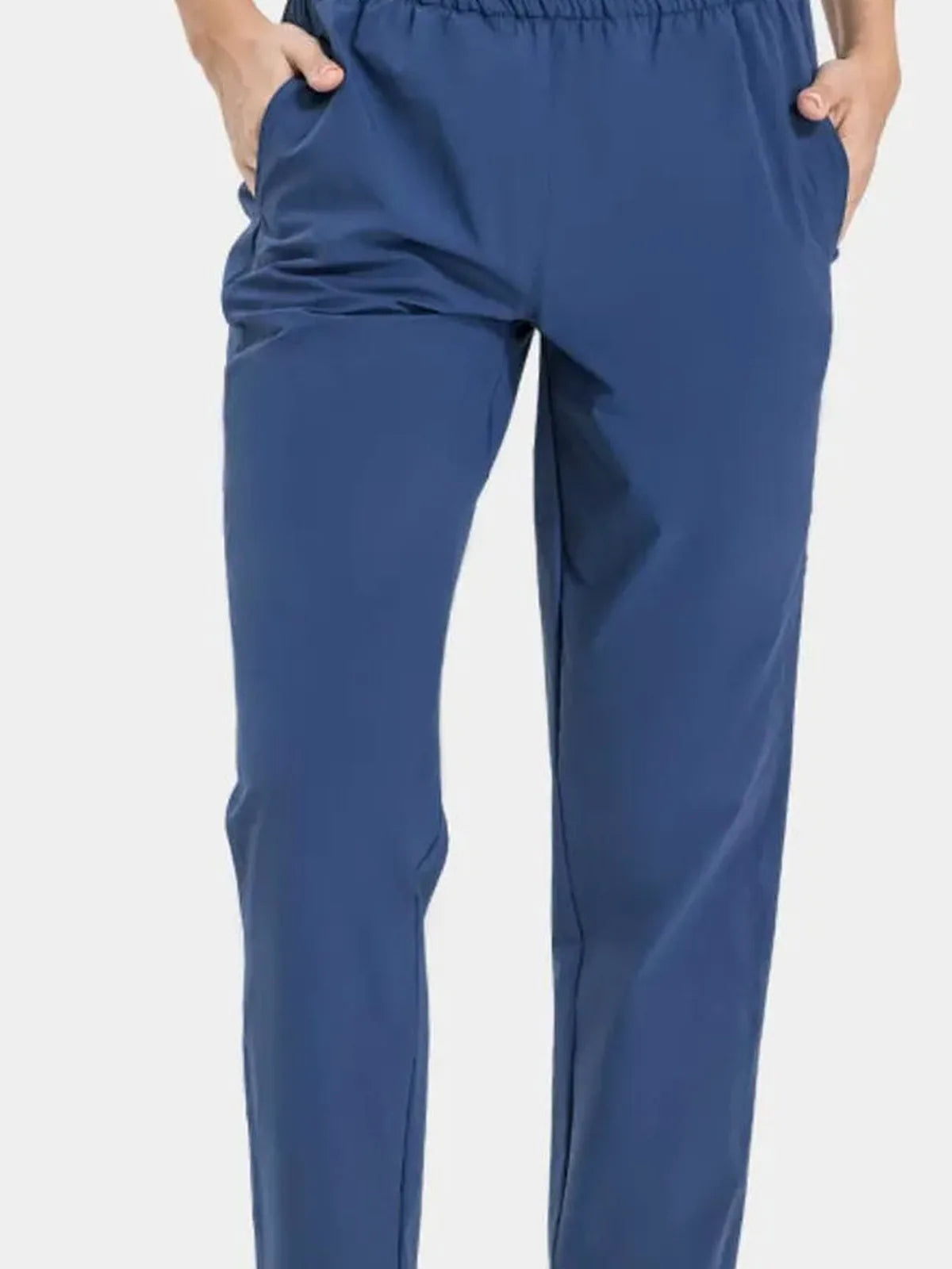 Pocketed High Waist Active Pants in Peacock  Blue — detail view — Livostyle