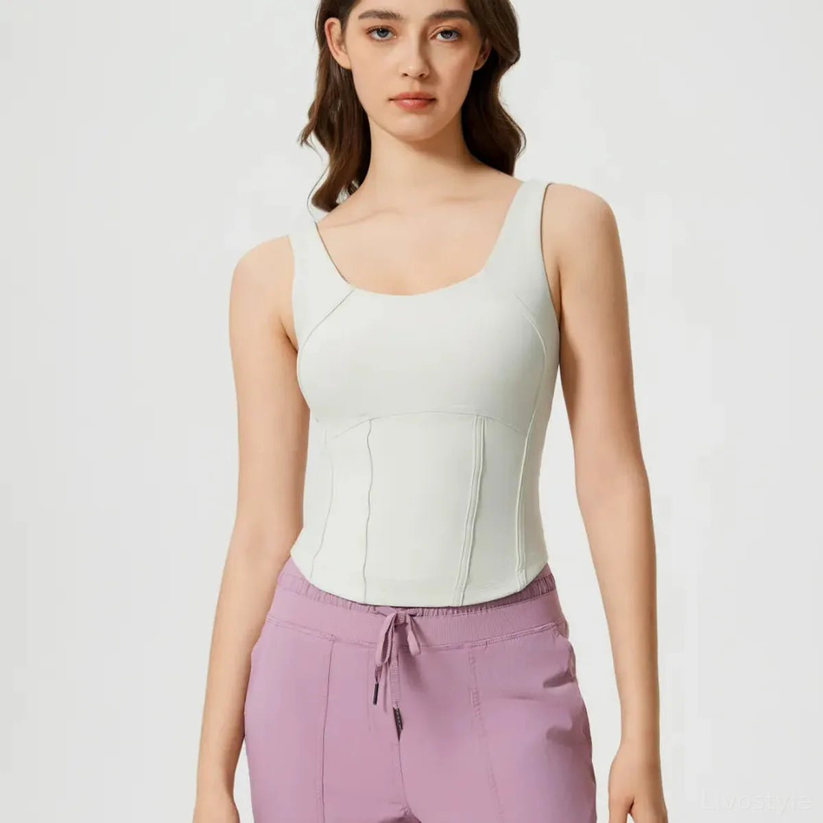 Round Neck Wide Strap Active Tank with Detachable Chest Pads — square view — Livostyle