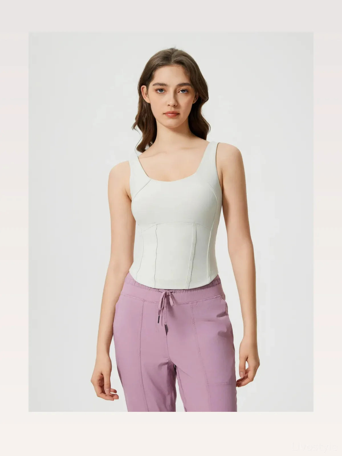 Round Neck Wide Strap Active Tank with Detachable Chest Pads — styled showcase — Livostyle