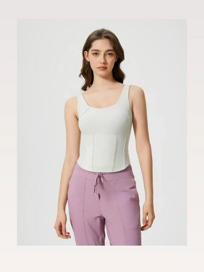 Round Neck Wide Strap Active Tank with Detachable Chest Pads — styled showcase — Livostyle