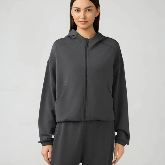 Zip Up Dropped Shouder Active Hooded — square view — Livostyle