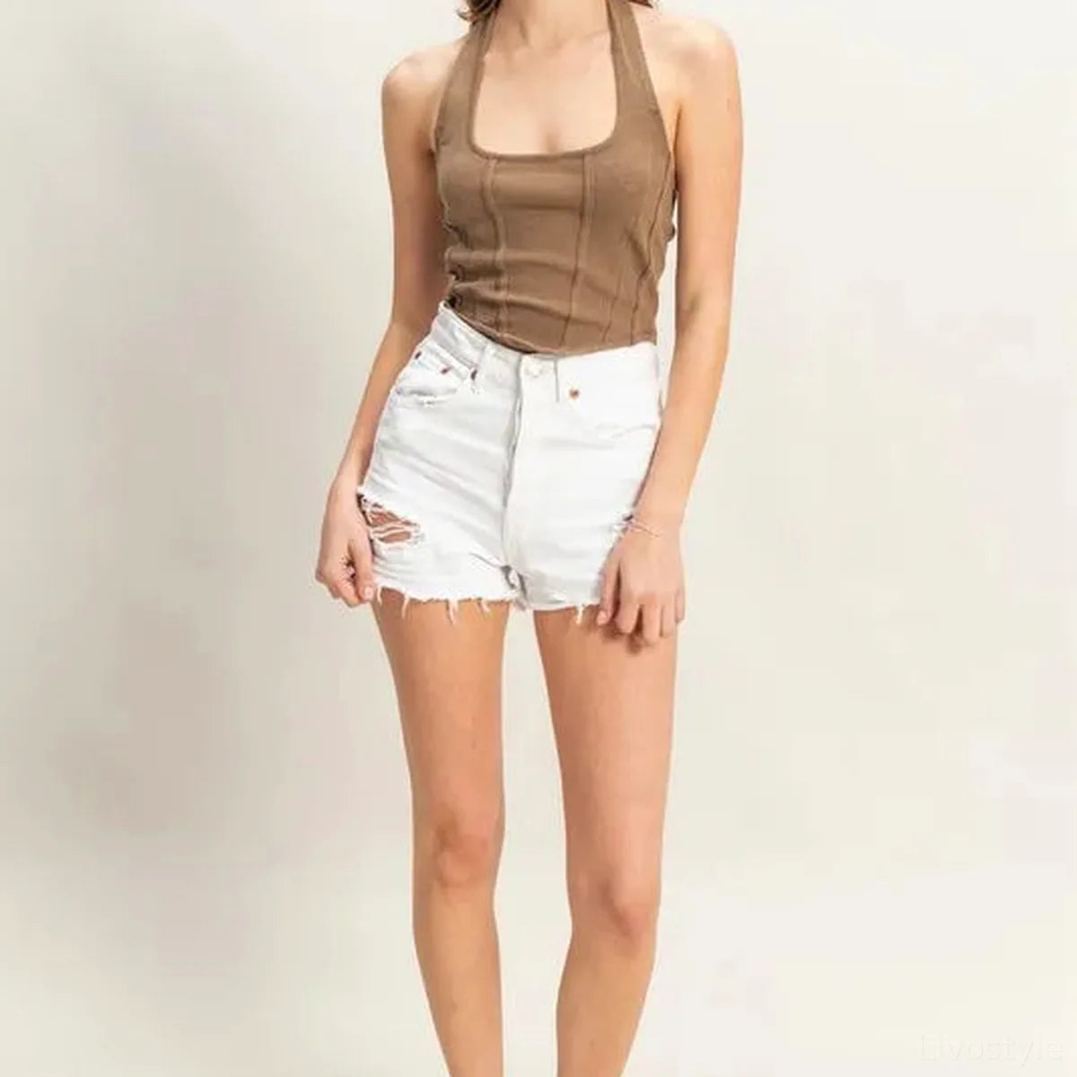 Trendy Mineral Wash Halter Top for Daily Wear — square view — Livostyle
