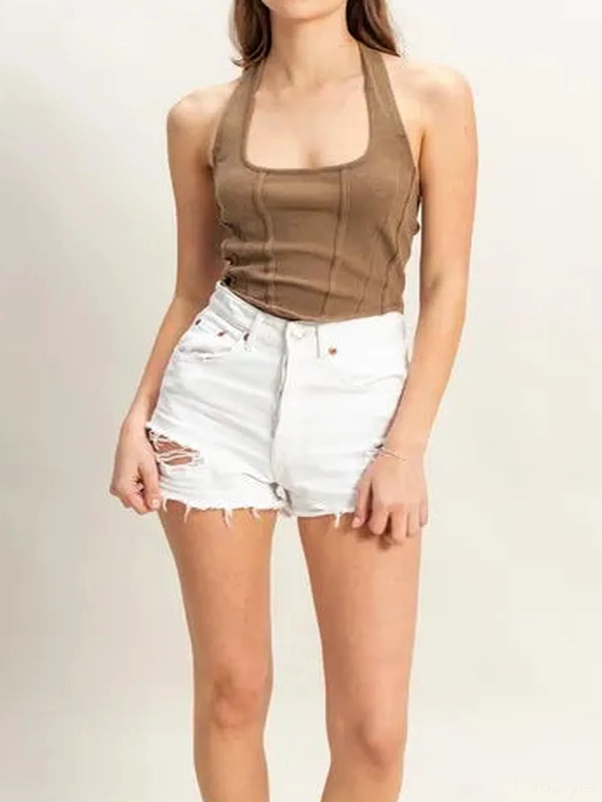 Trendy Mineral Wash Halter Top for Daily Wear — detail view — Livostyle