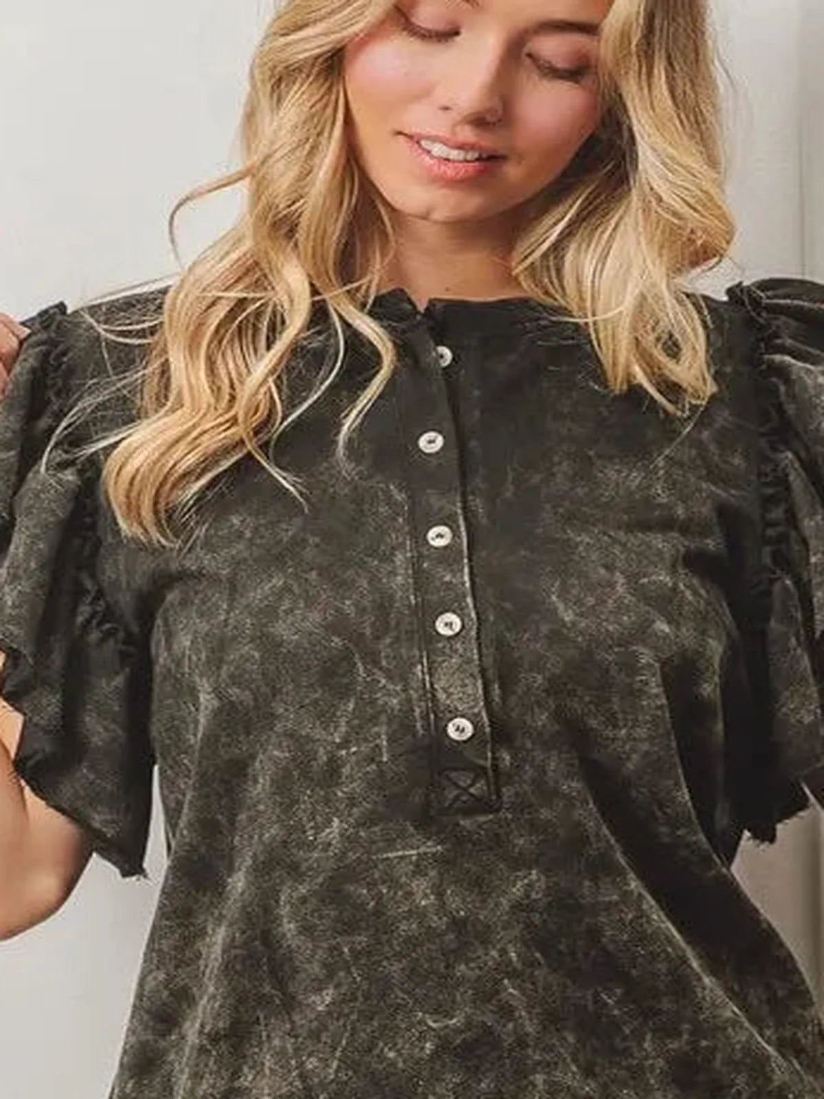 Urban Chic Mineral Washed Terry Top - Soft & Comfortable — detail view — Livostyle