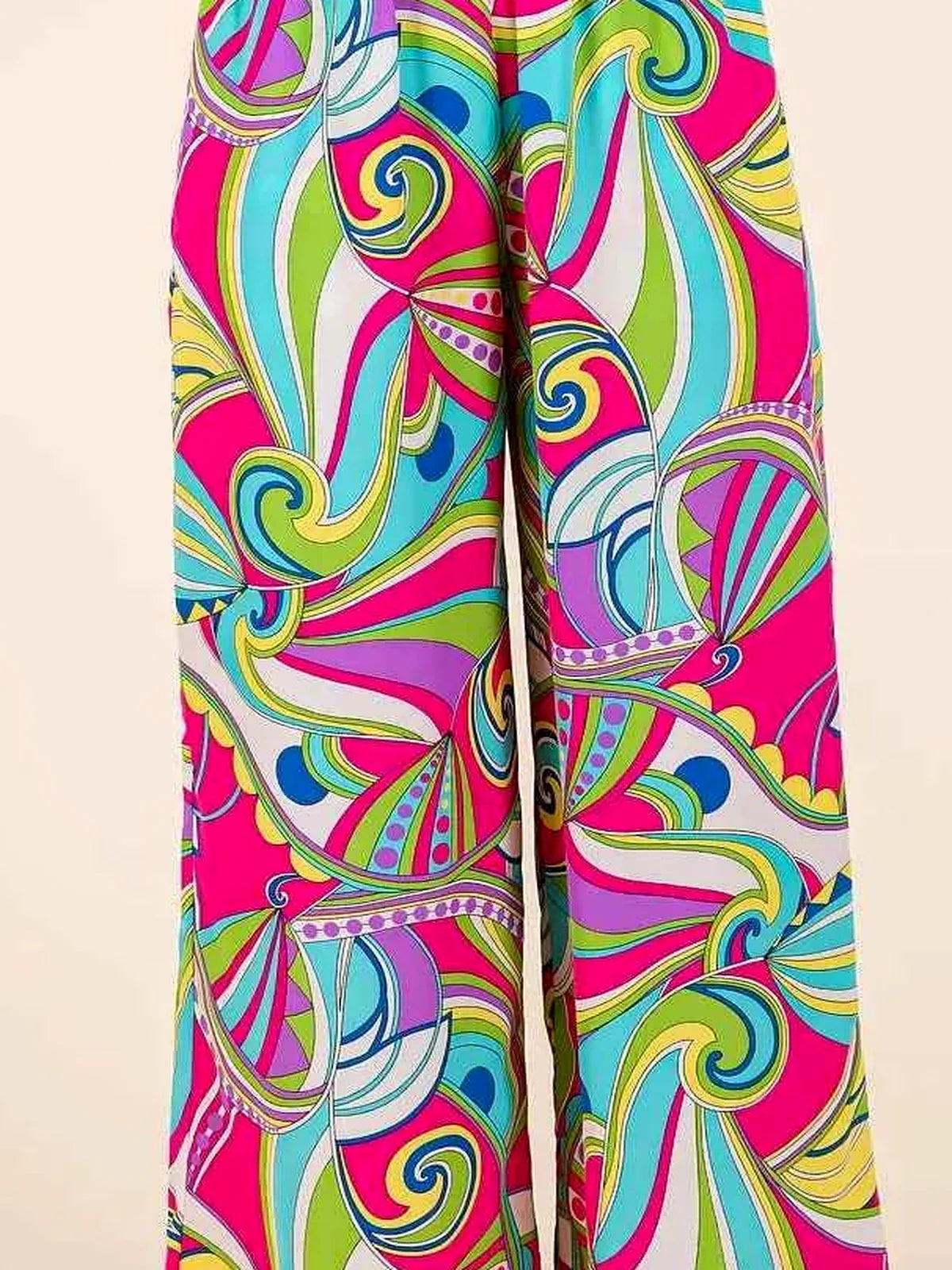 Abstract Print Elastic Waist Wide Leg Pants — detail view — Livostyle