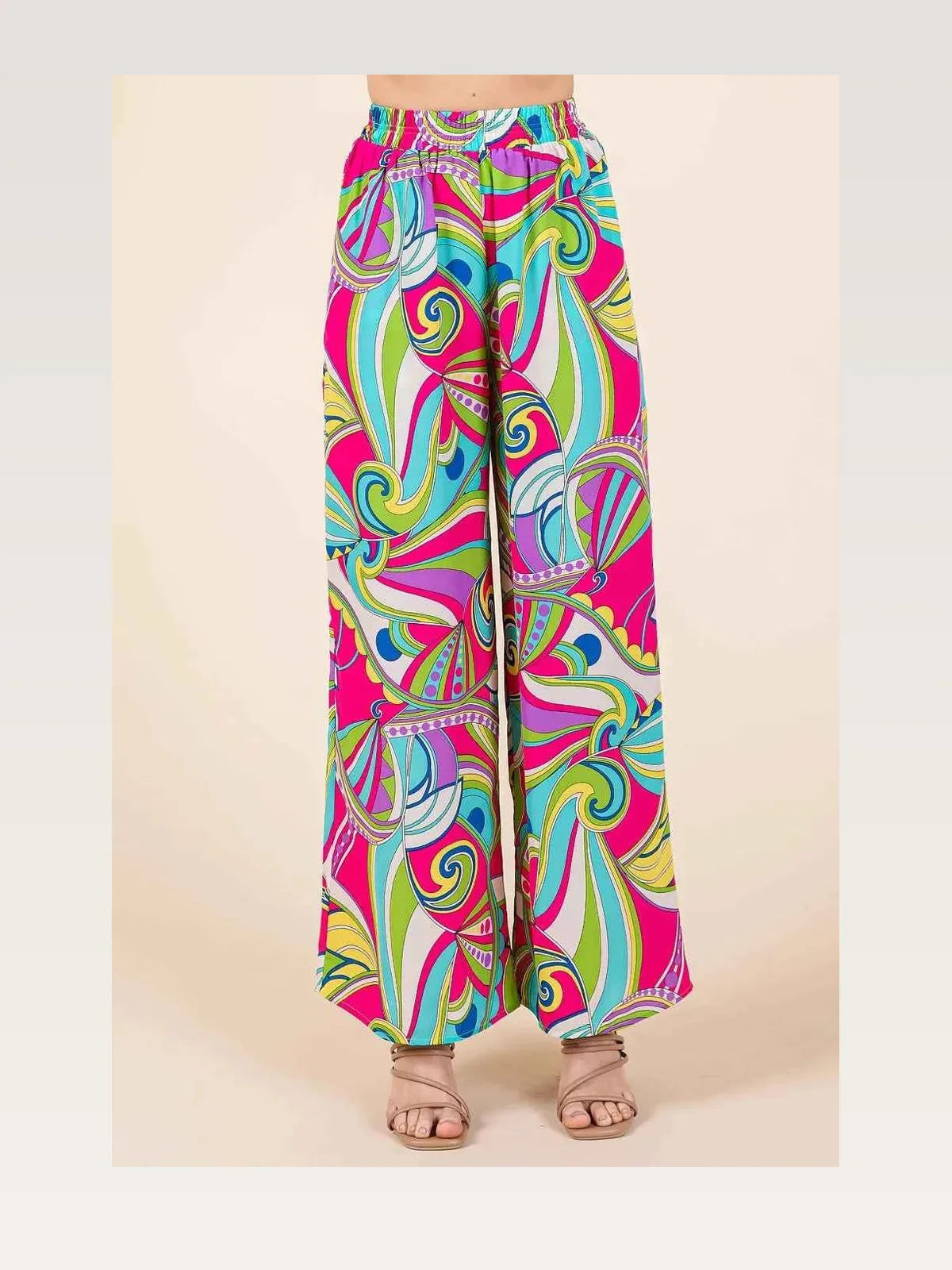 Abstract Print Elastic Waist Wide Leg Pants — styled showcase — Livostyle