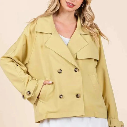Double Breasted Long Sleeve Trench Coat Jacket — Cropped Yel — square view — Livostyle