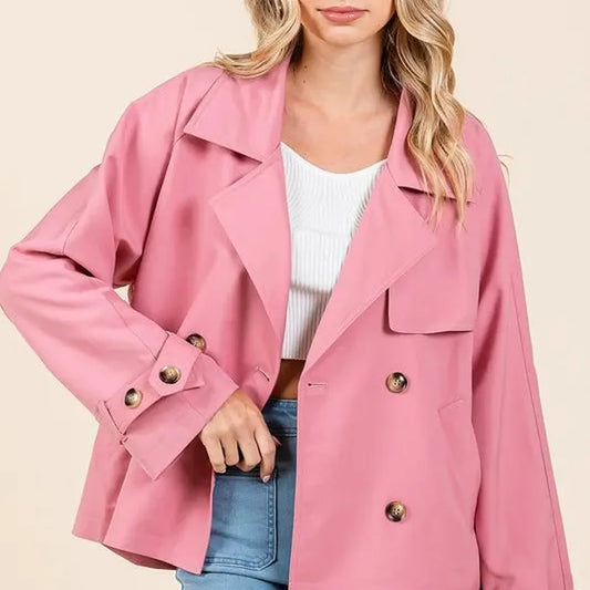 Double Breasted Long Sleeve Trench Coat Jacket — square view — Livostyle