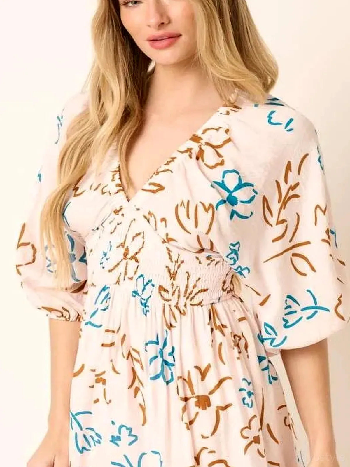 Flower Print Mocked Waist Mini Dress — detail view — Livostyle