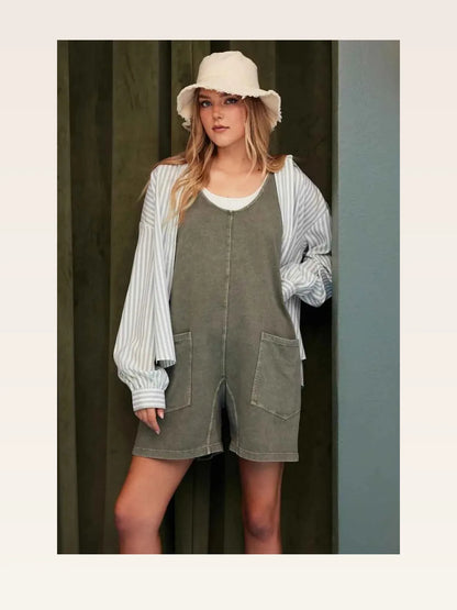 Olive Striped Scoop Neck Long Sleeve French Terry Romper — styled showcase — Livostyle