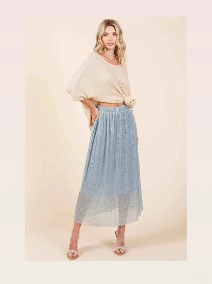 Metallic Glitter Speckle Print Elastic Midi Skirt — styled showcase — Livostyle