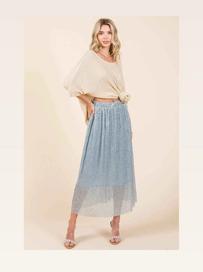 Metallic Glitter Speckle Print Elastic Midi Skirt — styled showcase — Livostyle