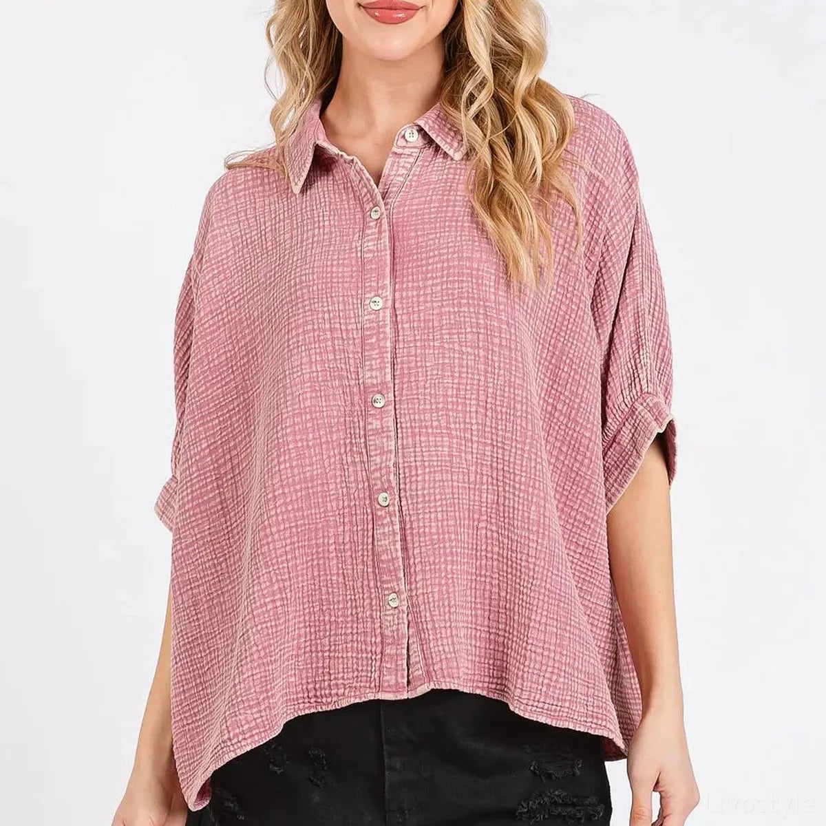 Mineral Wash Gauze Dolman Sleeve Button Down Shirt