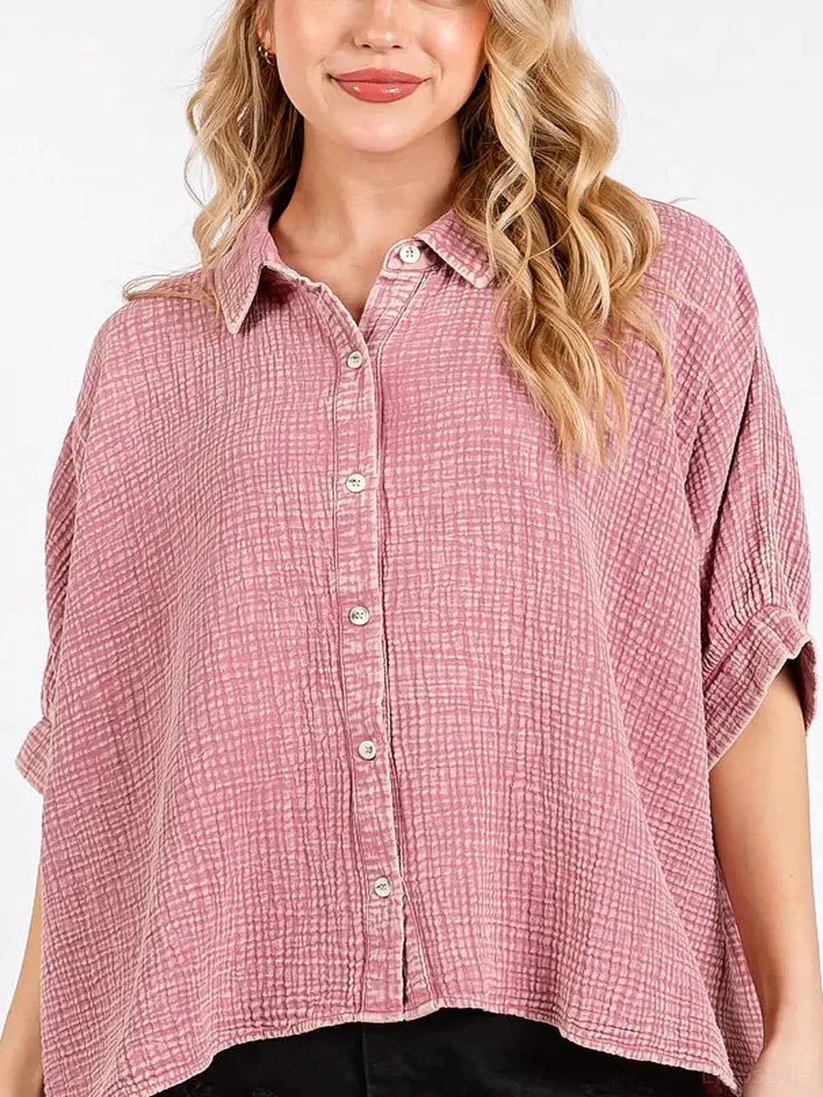 Mineral Wash Gauze Dolman Sleeve Button Down Shirt – photo 2