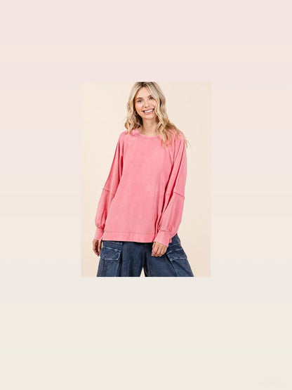 Mineral Wash Raglan Long Sleeve Oversized Top — styled showcase — Livostyle