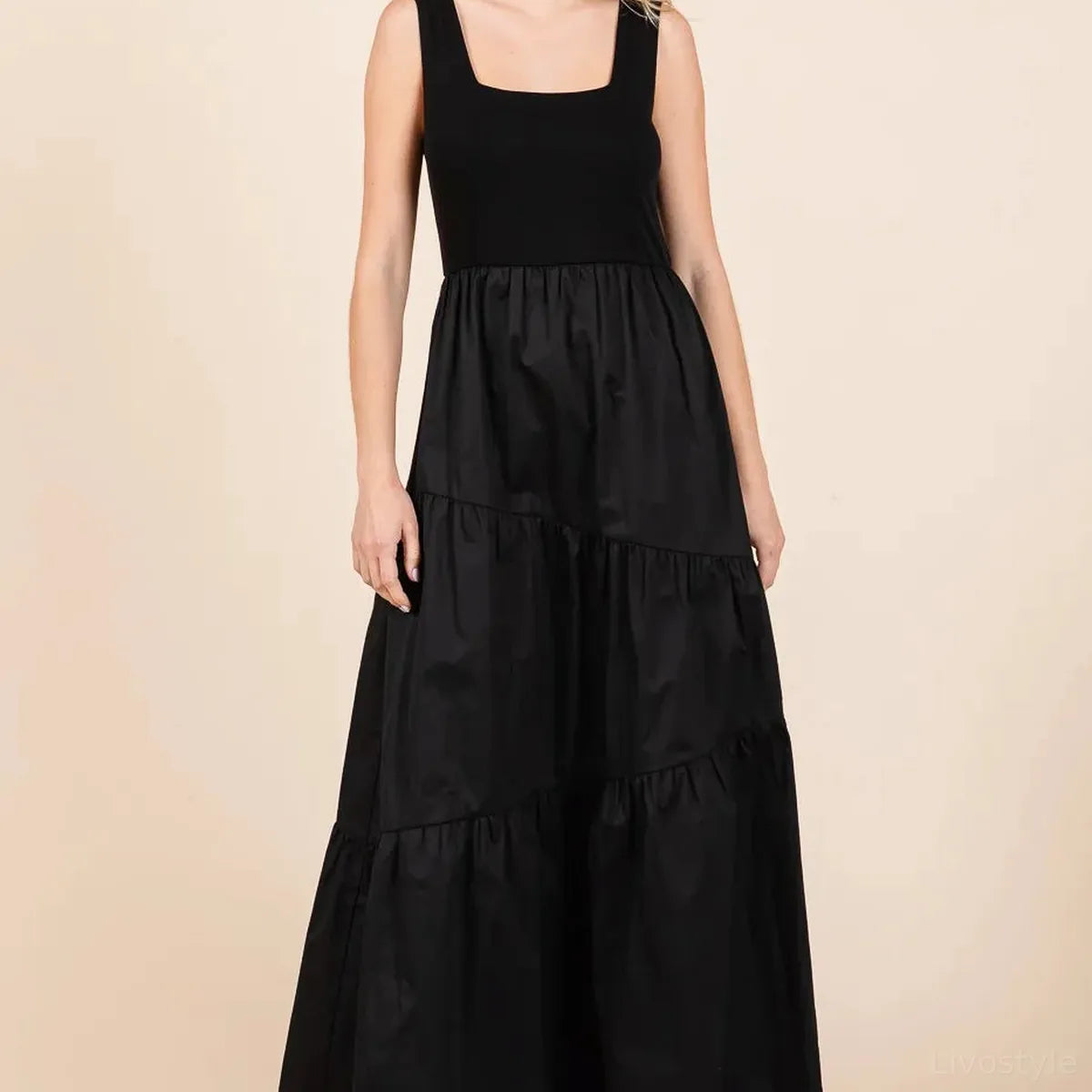Mix Media Square Neck Maxi Dress — square view — Livostyle