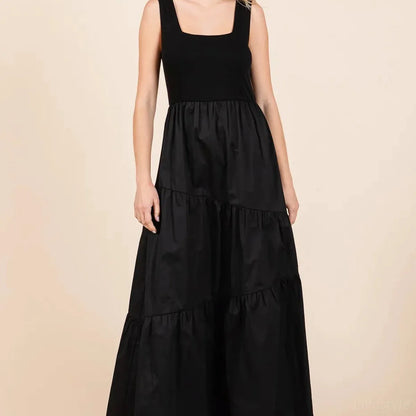 Mix Media Square Neck Maxi Dress — square view — Livostyle