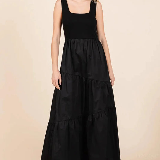Mix Media Square Neck Maxi Dress — square view — Livostyle