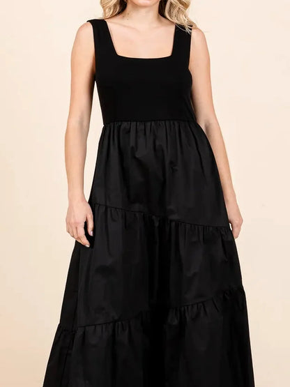 Mix Media Square Neck Maxi Dress — detail view — Livostyle
