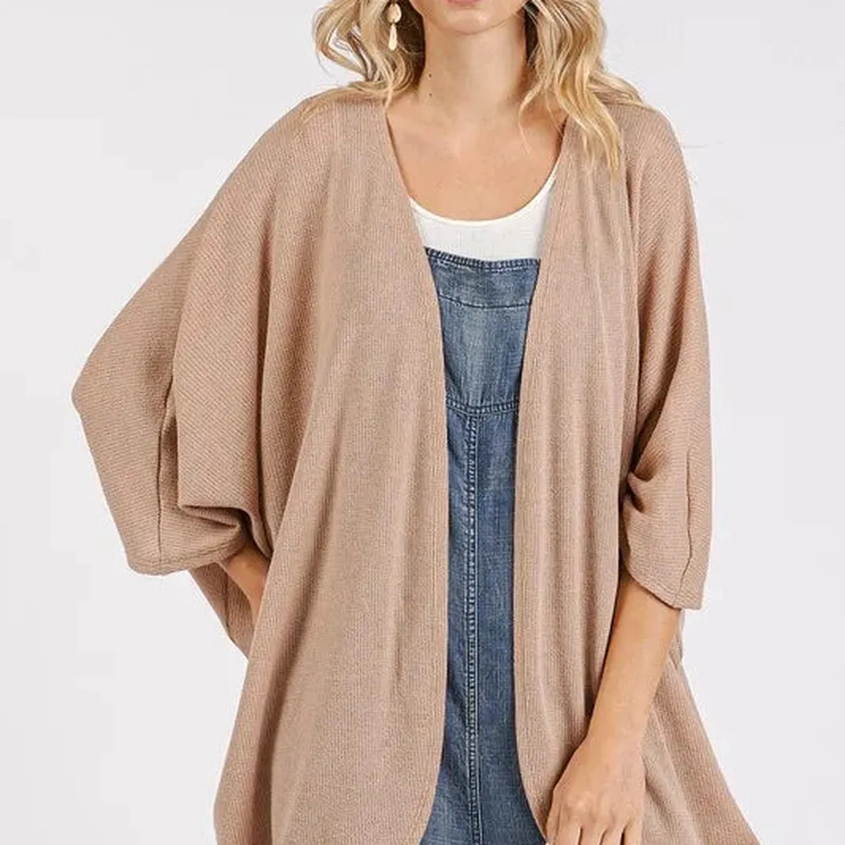 Open Front Batwing Sleeve Cardigan in Camel — square view — Livostyle