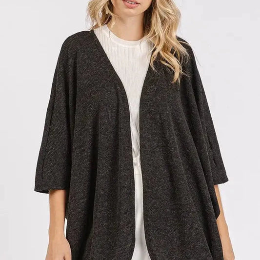 Open Front Batwing Sleeve Cardigan in Black — square view — Livostyle