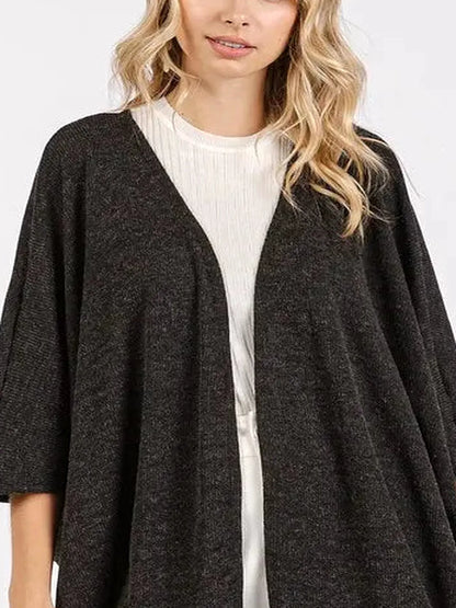 Open Front Batwing Sleeve Cardigan in Black — detail view — Livostyle