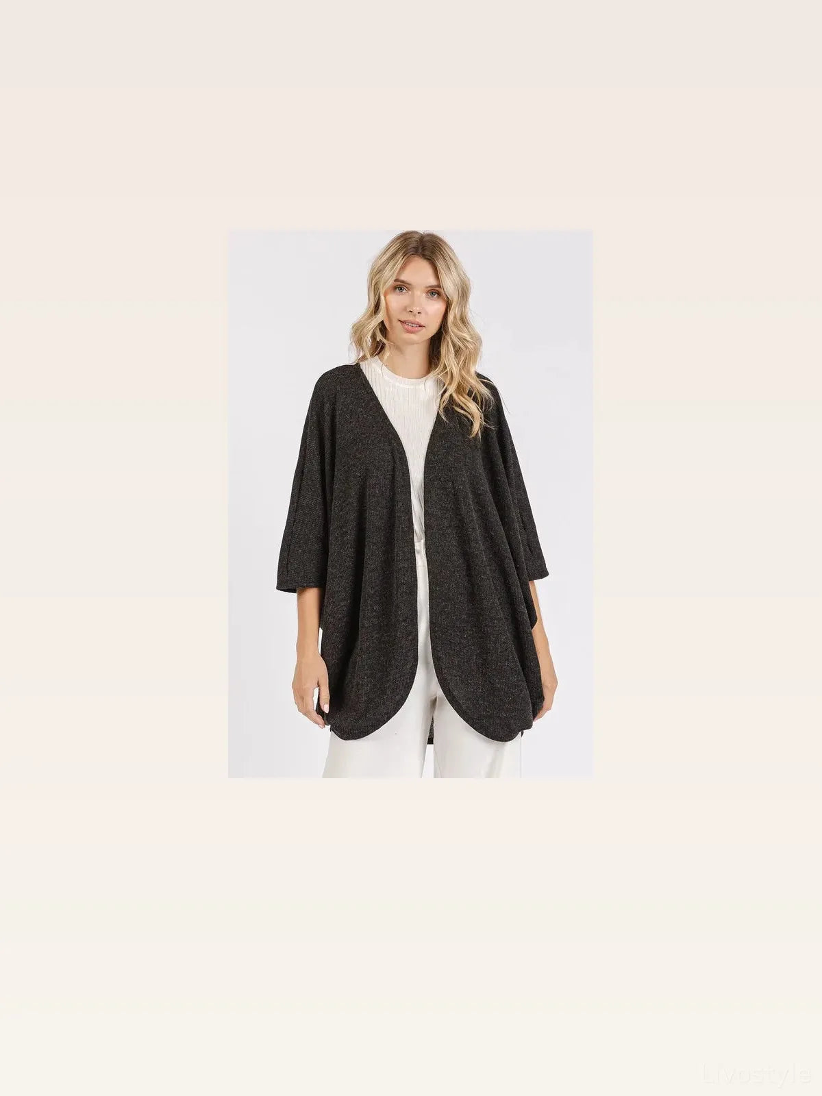 Open Front Batwing Sleeve Cardigan in Black — styled showcase — Livostyle