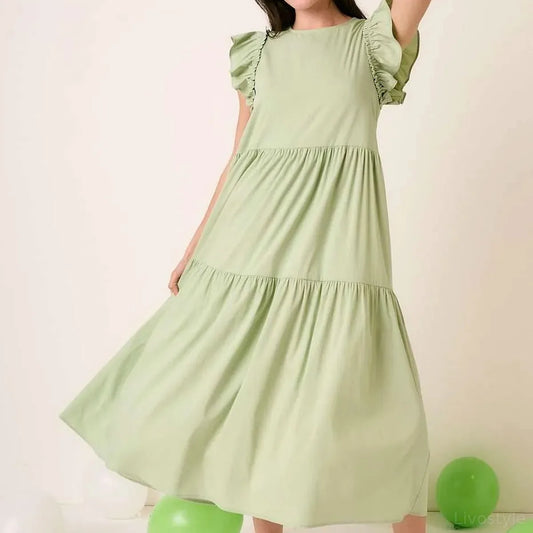 Ruffle Short Sleeve Tiered Maxi Dress — square view — Livostyle