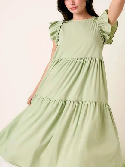 Ruffle Short Sleeve Tiered Maxi Dress — detail view — Livostyle