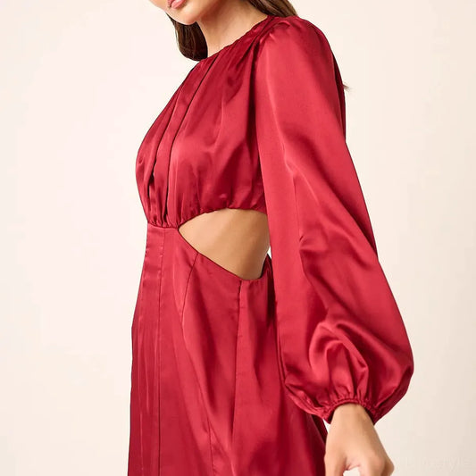 Satin Side Cutout Detail Mini Dress — square view — Livostyle