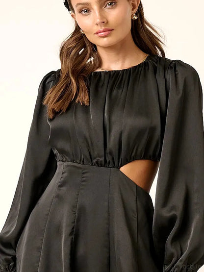 Satin Side Cutout Detail Mini Dress — detail view — Livostyle