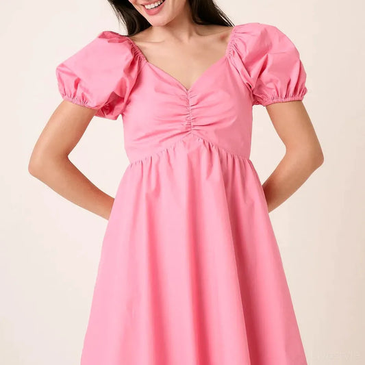 Sweetheart Puff Sleeve Smocked Mini Dress — square view — Livostyle