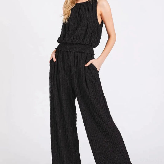 Textured Stretchy Crop Tank and Pants Set — square view — Livostyle