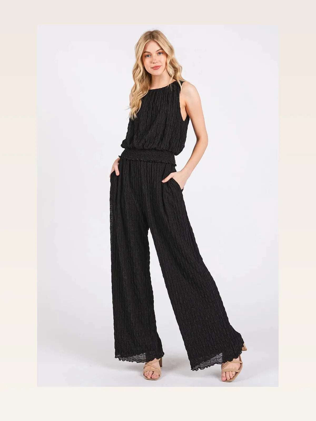 Textured Stretchy Crop Tank and Pants Set — styled showcase — Livostyle