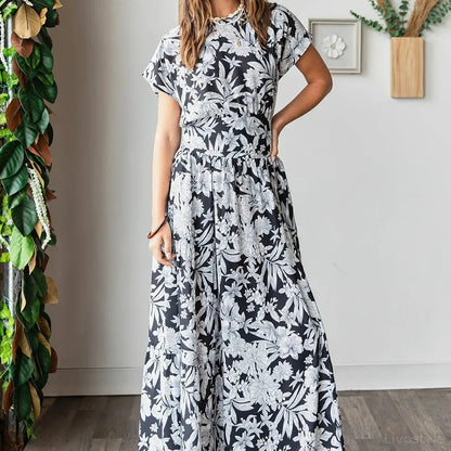 Black Tropical Print Top and Skirt Set — square view — Livostyle