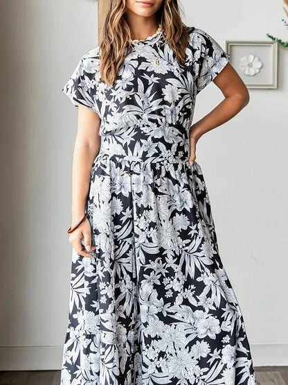 Black Tropical Print Top and Skirt Set — detail view — Livostyle