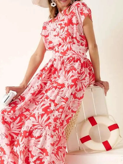 Tropical Print Top and Skirt Set — detail view — Livostyle